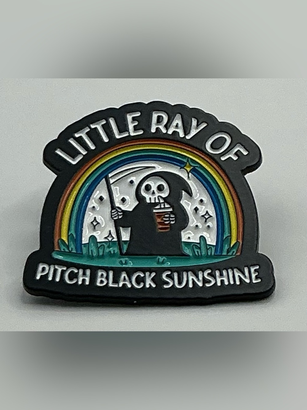 ENAMEL LAPEL PIN LITTLE RAY OF PITCH BLACK SUNSHINE REAPER RAINBOW NWOT